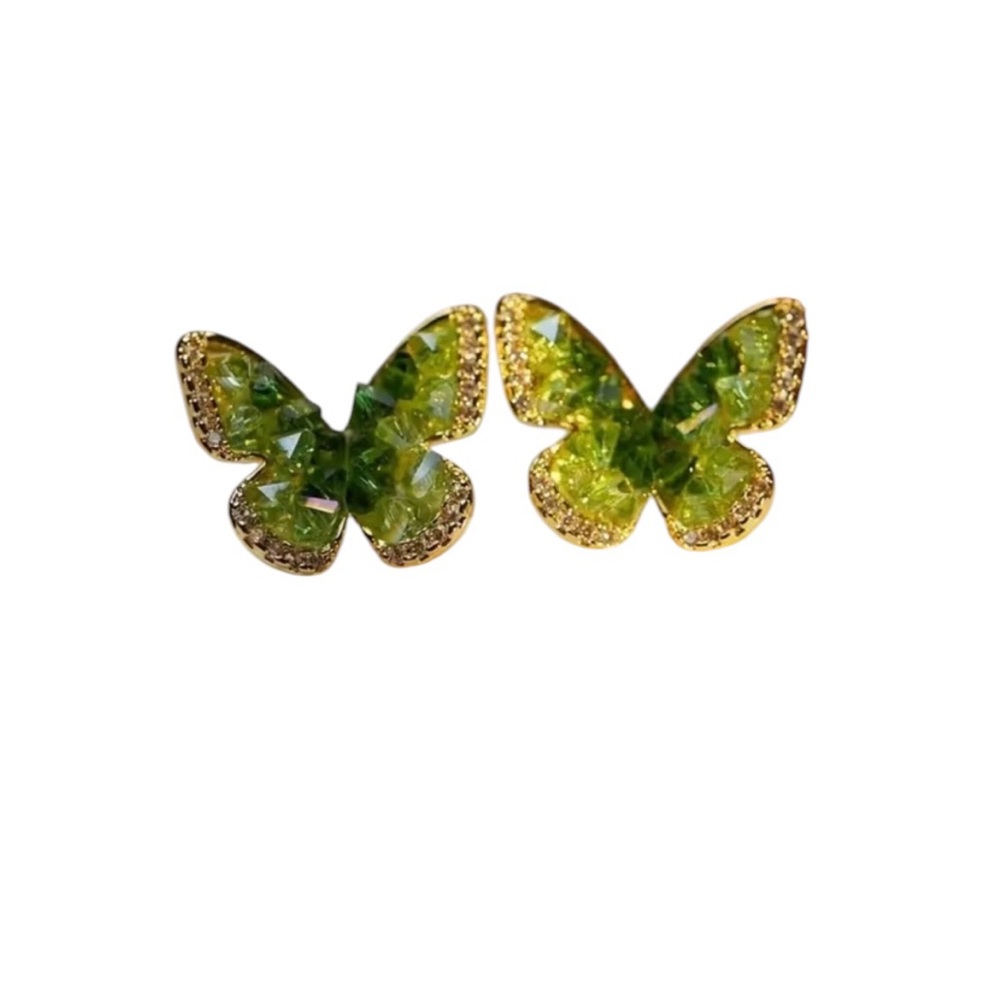 Green Gradient Synthetic Crystal Butterfly Stud Earrings